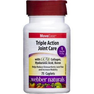 Webber Naturals MoveEase Triple Action Joint Care - Тройна грижа за ставите с колаген, бор и хиалуронова киселина, 75 каплети (5258 WN)