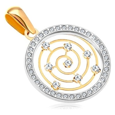 Šperky eshop Zlatý 14K přívěsek kroužek z bílého zlata a zirkonů tenká spirála uprostřed GG18.37