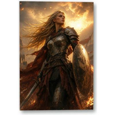 Plakát – Obrněná postava v ohnivé záři 90 × 135 cm Bez rámu Ne Bez rámu