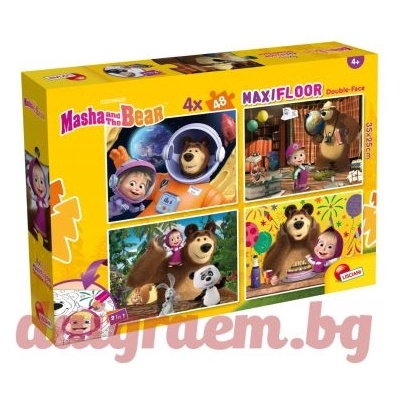 Lisciani Пъзел LISCIANI 104840 - 4 x 48 части - Маша и Мечока, двулицеви пъзели (LI104840)