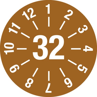 Kontrolná nálepka 32, hnedá, fólia samolepiaca, 30 mm, BJ = 5 x 15 ks
