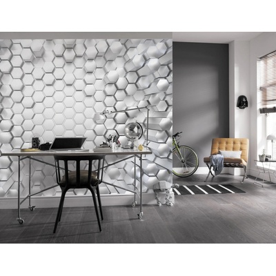 Komar 8-206 3D fototapeta Titanium hexagonal lesklé kovové plástve 368 x 254 cm
