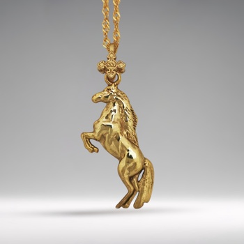Кон - Мъжки спортен медальон с позлатено покритие - Сребро 925 - Ръчно изработено бижу/талисман конен спорт - Идеален подарък - ssj