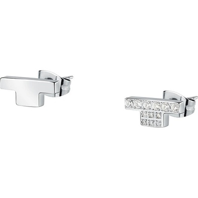 Trussardi Elegantné asymetrické náušnice so zirkónmi T-Logo TJAXC36