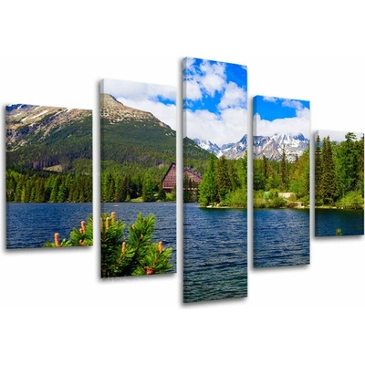 Obraz Štrbského Plesa a štítov Vysokých Tatier na plátne — 5-dielny set - 100x80 cm