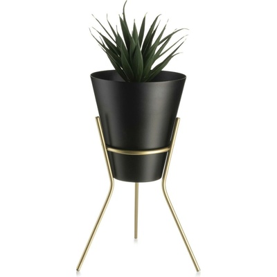 HowHomely KOVOVÝ kvetináč SO STOJANOM LOFT 24 x 16 CM ČIERNA/ZLATÁ