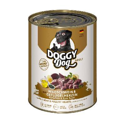 Doggy Dog Wild Boar & Poultry Hearts - bezobilné mokré krmivo pre psov, s diviakom a hydinovým srdcom - 800 g