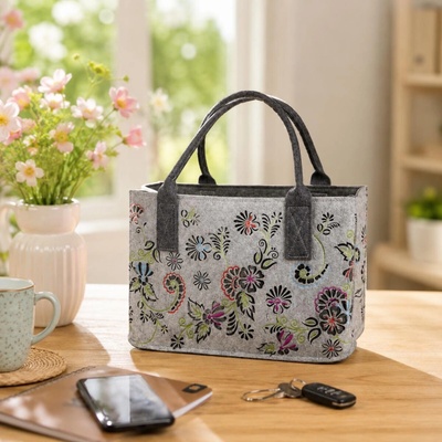 Gilde Nákupná taška Floral, svetlosivá