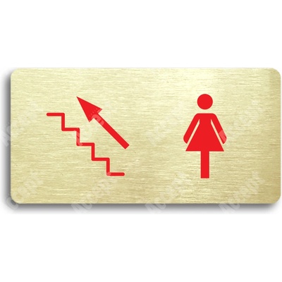 ACCEPT Piktogram WC ŽENY VLEVO NAHORU - zlatá tabulka - barevný tisk bez rámečku