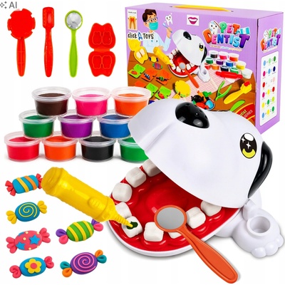 click4TOYS Plastelína MALÝ ZUBÁR PSÍK STOMATOLÓG FORMIČKY CUKRÍKY 32EL