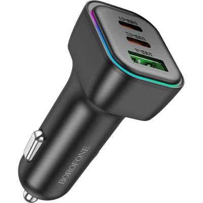 BOROFONE Зарядно за автомобил - Borofone (BZ28C Trophie) - 1x USB, 2x Type-C, PD/PPS/QC3.0 60W, RGB - Черен
