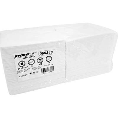 PrimaSoft Papírové ubrousky Coctail special 2-vrstvé 250 ks 24x 24 cm bílá 060401