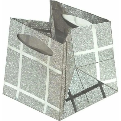 Darčeková taška 65x65x65 mm strieborná s trblietkami