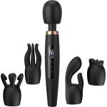 SuperLove Deluxe Massage Wand Kit with 4 Attachments & LED Display Black