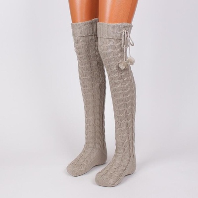 Дамски плетени 7/8 чорапи в бежово-сив цвят
