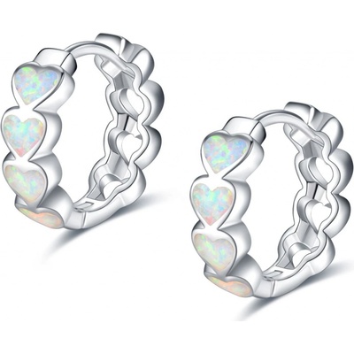 Lunica Stříbrné kroužky BÍLÉ OPÁLOVÉ SRDÍČKA 0805