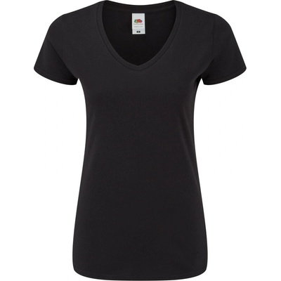 Fruit of the Loom Tričko Lady-Fit Iconic 150 V-Neck T s výstřihem do V krátký rukáv dámské COT-16144400200 Černá