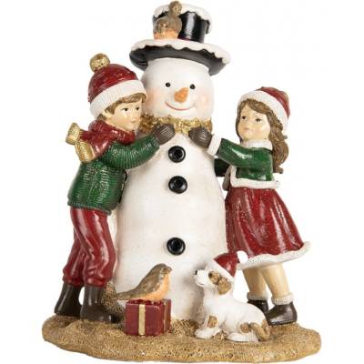 Vánoční dekorace figurka dětiček se sněhulákem a zvířátky – 13x10x16 cm