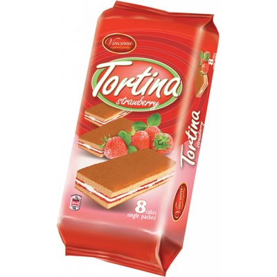 Vincinni Tortina Piškótový rez plnený krémom s jahodovou príchuťou 8 x 25 g