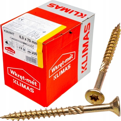 Klimas Wkret-Met TX 6x70mm - 100 ks - Skrutky / Vruty do dreva so zapustenou hlavou, WKCS
