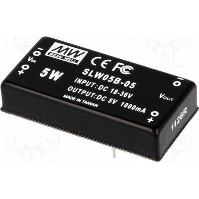 MEAN WELL SLW05B-05 Měnič: DC/DC; 5W; Uvst: 18÷36VDC; Uvýst: 5VDC; Ivýst: 1000mA; THT
