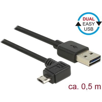 Delock Кабел Delock, EASY-USB 2.0-s A конектор EASY-USB 2.0-s Micro-B конектор, извит наляво / надясно, 0, 5 м