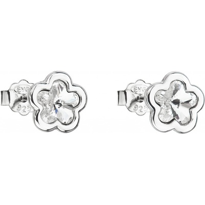 Evolution Group strieborné náušnice kôstka s kryštálmi Swarovski biela kytička 31255.1