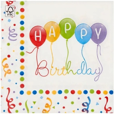 Decorata Party Happy Birthday ubrousky 2-V 20 ks 33x33cm