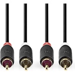 Nedis CABW24200AT10 стерео аудиокабел 2x RCA мъжки, 2x RCA мъжки, позлатен, 1 м , кръгъл, антрацит (CABW24200AT10)
