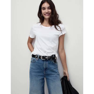 Marks & Spencer Тениска от чист памук Marks & Spencer бяла Marks & Spencer | Byal | ЖЕНИ | L