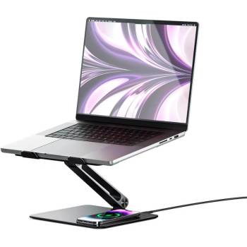 Alogic Elite Aluminum Laptop Stand With Wireless Charger 10W - сгъваема алуминиева поставка за MacBook и лаптопи от 11 до 17 инча и пад за безжично зареждане на Qi съвместими устройства (черен)