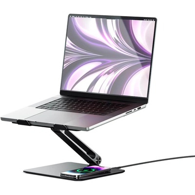Alogic Elite Aluminum Laptop Stand With Wireless Charger 10W - сгъваема алуминиева поставка за MacBook и лаптопи от 11 до 17 инча и пад за безжично зареждане на Qi съвместими устройства (черен)