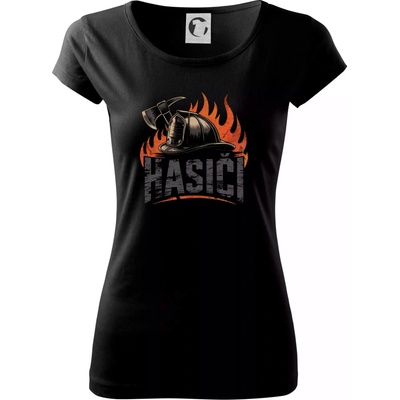 Nápis Hasiči helma a oheň Dámske tričko Pure Čierna