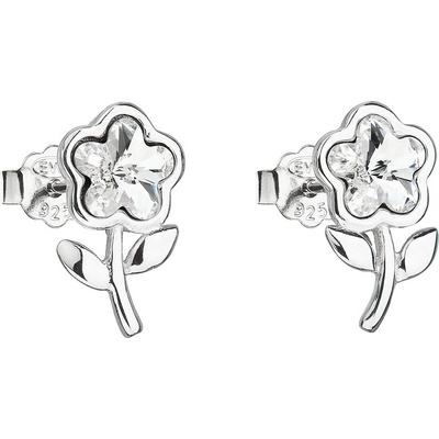 Evolution Group strieborné náušnice kôstka s kryštálmi Swarovski biela kytička 31256.1