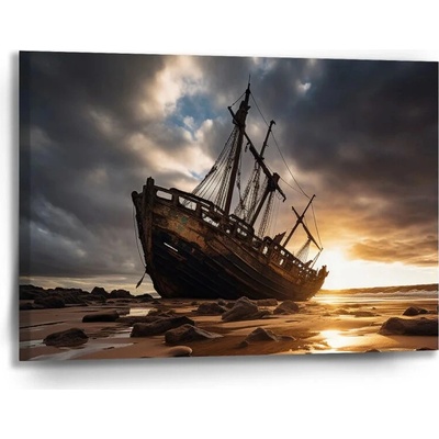 Sablio Obraz Vrak lode pri západe slnka - 90x60 cm