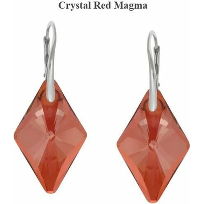 Swarovski Elements Rhombus krystal XXL 27 mm Stříbrné masivní náušnice visací červeno oranžové kosočtverce 51032.3