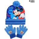 Setino chlapecká zimní čepice / prstové rukavice Mickey Mouse Disney Modrá