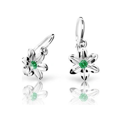 Danfil dětské náušnice kytičky C1993 z bílého zlata s kamínkem Emerald Green zapínání brizura