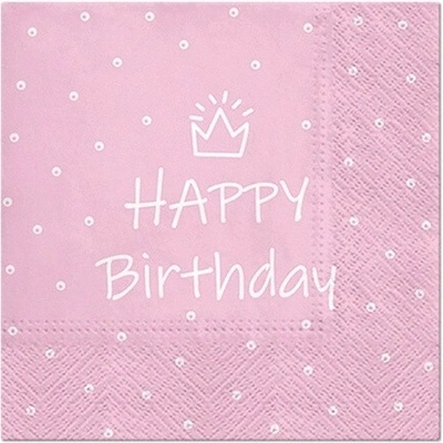 PAW SDL300304 Happy Birthday servítky 3V ružové 20ks 33x33cm