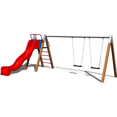 Playground System Řetězová dvojhoupačka se skluzavkou celokovová - B (vp 1,5 m)