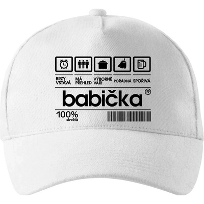 Čárový kód babička se zahnutým kšiltem a mosaznou sponou Bílá