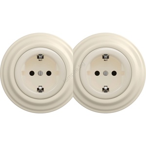 Kliklap - Двоен ретро контакт за дома с рамка SCHUKO 230V/16A бежов (KA0135C)