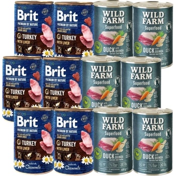 Brit Premium by Nature Junior - пуйка с черен дроб, 6х400г + Wild Farm Superfood - патица, 6х400г