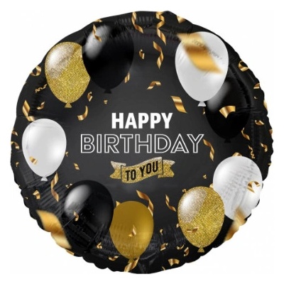 Foliový balonek kulatý černý Happy Birthday To You 45 cm
