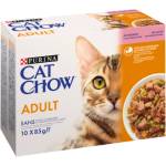 Cat Chow Adult Храна за котки със сьомга и зелен фасул в желе 10x85 г