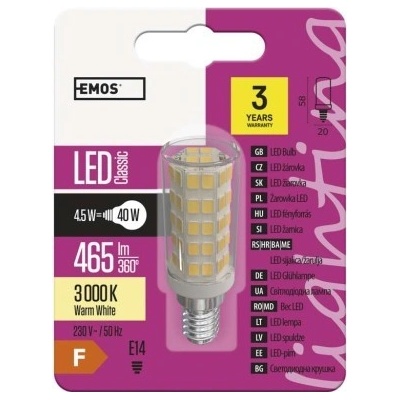 Emos Lighting LED žárovka Classic JC 4,5W E14 teplá bílá