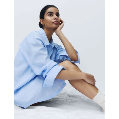 Marks & Spencer Нощница с яка от чист памук Marks & Spencer син Marks & Spencer | Sin | ЖЕНИ | 12