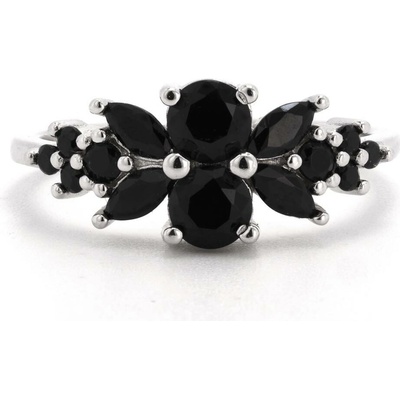 Rafity Stříbrný prsten Midnight Blossom s černými zirkony R0119-15