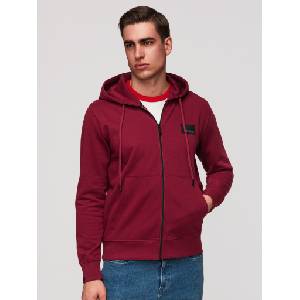 Ombre Clothing Мъжки суитшърт без копчета с качулка и апликация - червен V3 OM-SSZP-0256 Ombre Clothing Ombre Clothing | Cherven | МЪЖЕ | M