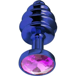 Sensual Метално дилдо Butt Plug с оребрение "BLUE HONEY PINK" 7 см. Размер - S